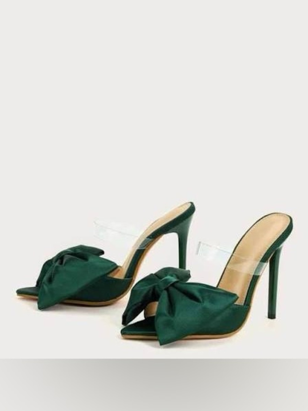 Elegant Green Bow Stiletto Mules - Women's Slip-On Heels